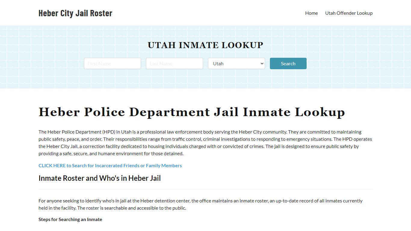 Heber Police Department & City Jail, UT Inmate Roster, Arrests, Mugshots