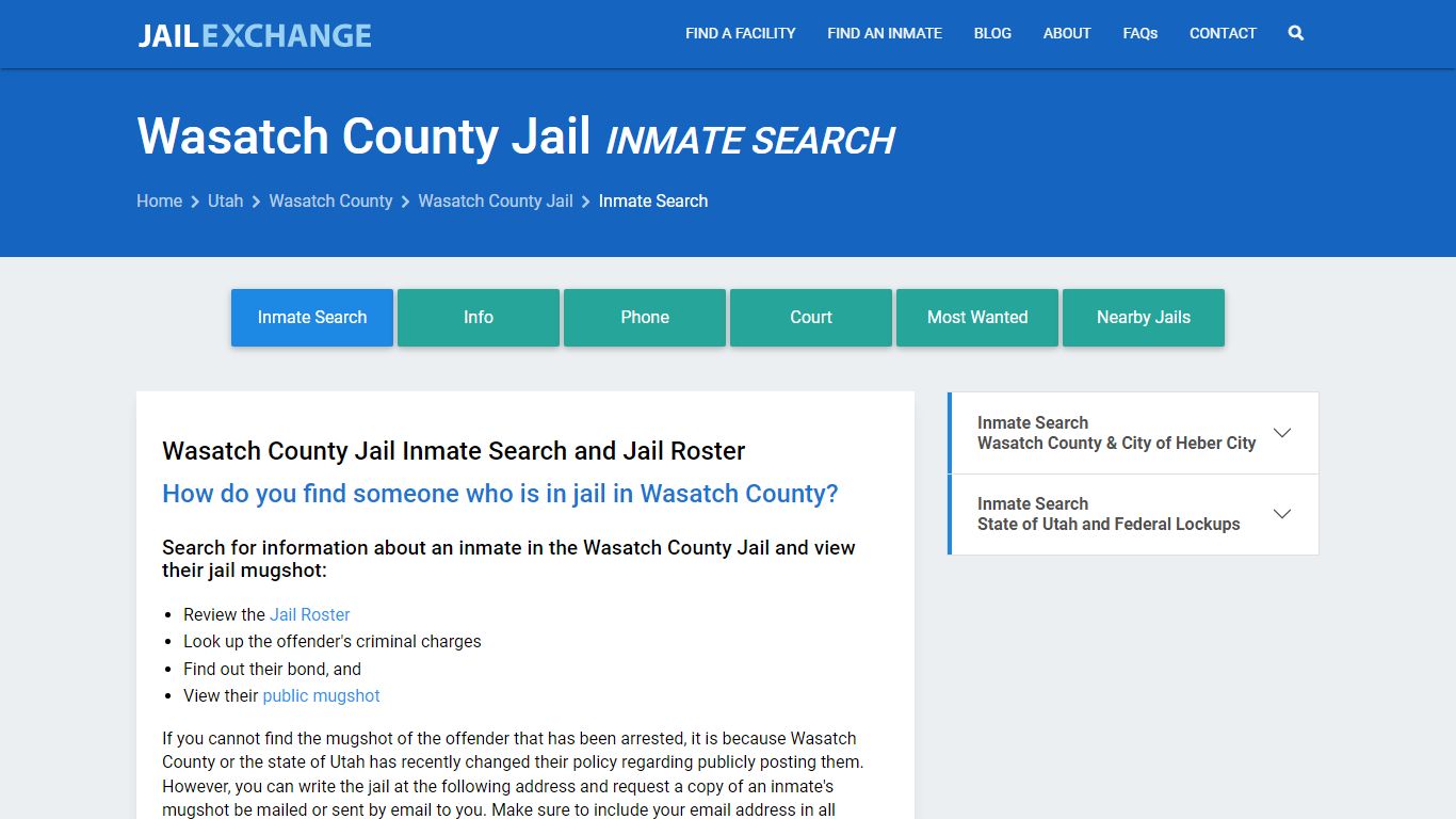 Wasatch County Jail Inmate Search - Jail Exchange
